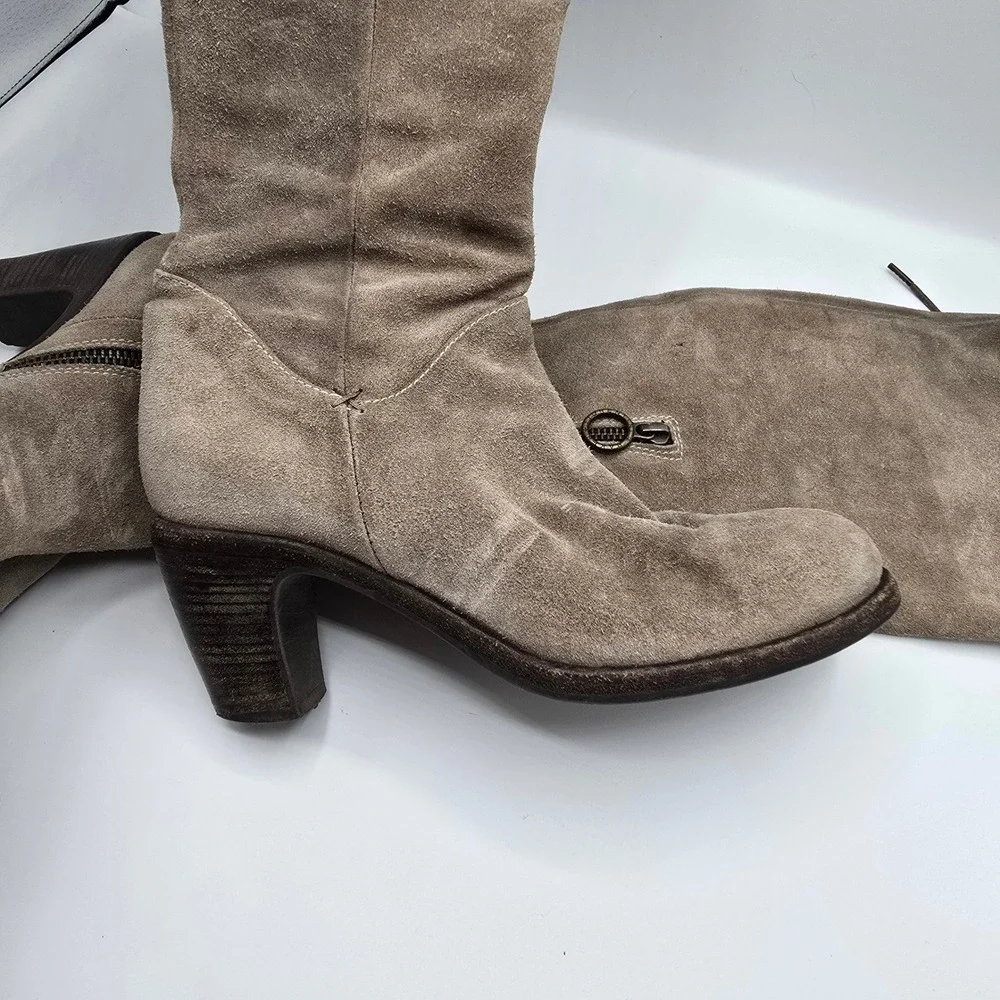Florentini‎ Baker Suede Over The Knee Boots Lace Up Heeled Taupe Size 37.5 Italy